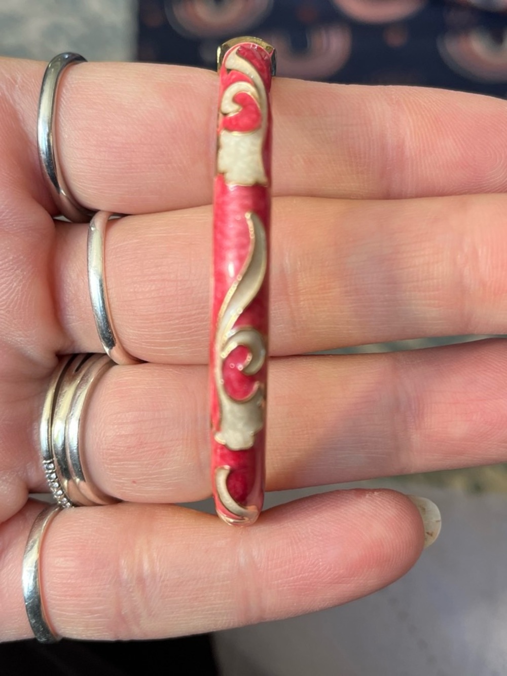 Pink and Cream Enamel Decorative Bangle Bracelet